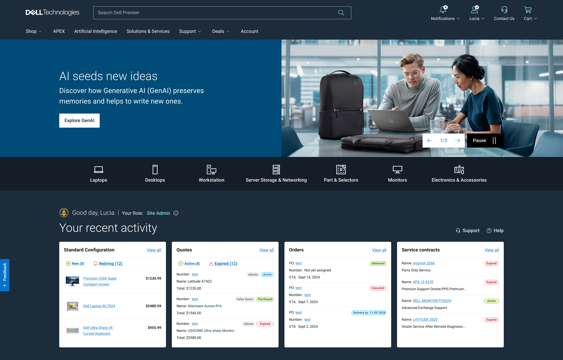 Dell Premier homepage redesign screenshot